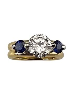 18K Yellow Gold Platinum Diamond and Sapphire Ring Size 5.25 #24554